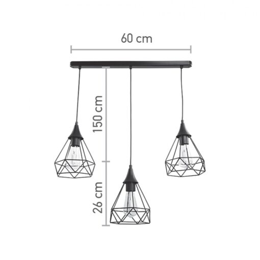 InLight Κρεμαστό φωτιστικό από μαύρο μέταλλο 3XE27 D:60cm (4024-3-BL-RAIL)