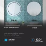 Καθρέφτης LED Αντιθαμβωτικός Στρογγυλός Φ60 3 σε 1 CCT με Διακόπτη ΑφήςV-TAC  25W σε Ψυχρό Λευκό – 2140491
