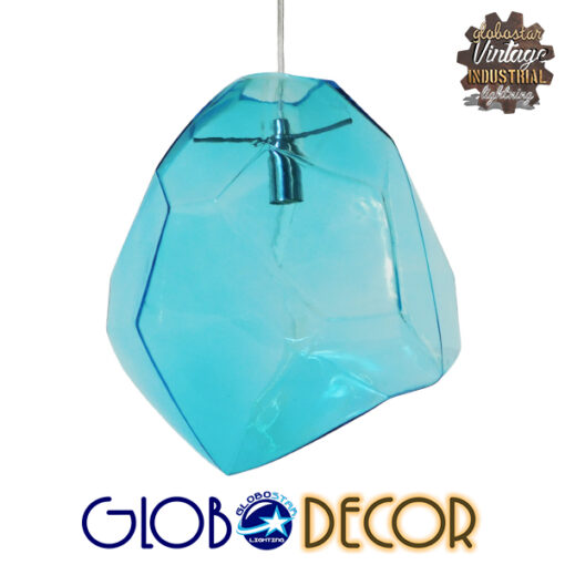 GloboStar® RINA 01306 Μοντέρνο Κρεμαστό Φωτιστικό Οροφής Μονόφωτο 1 x E27 Γυάλινο Γαλάζιο Διάφανο Μ20 x Π22 x Υ25cm