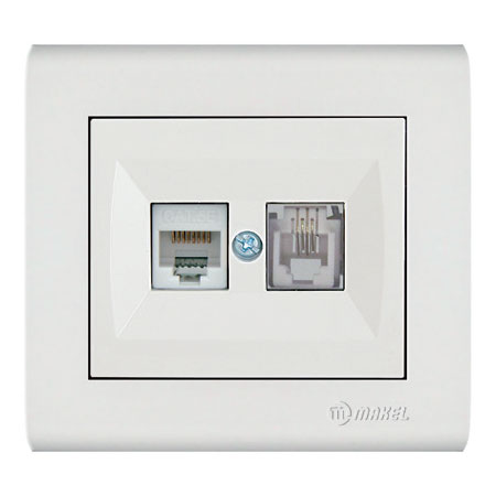 Πρίζα τηλεφώνου-δικτύου RJ11+RJ45 CAT5 διπλή λευκή Makel Manolya – 41001037