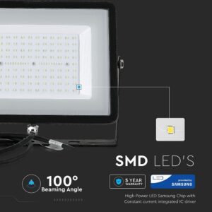 LED Προβολέας 100W V-TAC PRO Samsung Chip 100° 8200lm Μαύρος Αδιάβροχος IP65 Θερμό 3000K – 21412