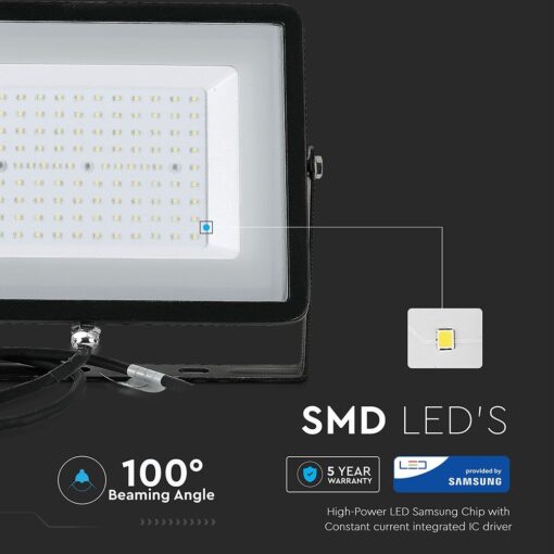 LED Προβολέας 100W V-TAC PRO Samsung Chip 100° 8200lm Μαύρος Αδιάβροχος IP65 Θερμό 3000K – 21412