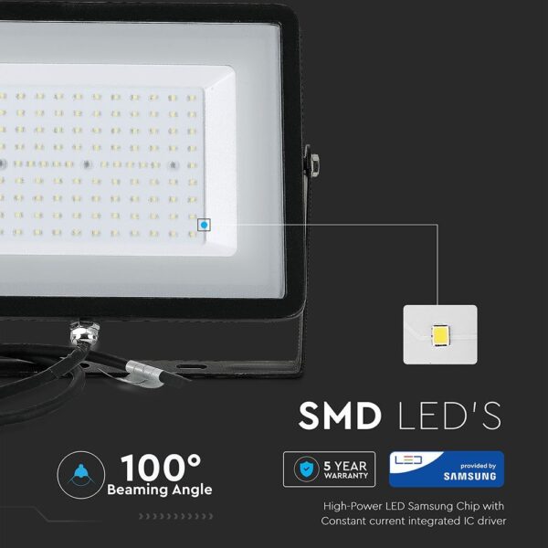 LED Προβολέας 100W V-TAC PRO Samsung Chip 100° 8200lm Μαύρος Αδιάβροχος IP65 Θερμό 3000K – 21412