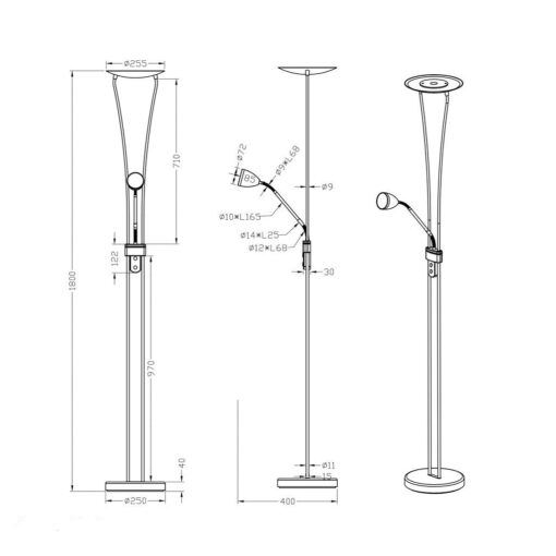 Φωτιστικό Δαπέδου Trio Lighting LED 20W  Νίκελ Ματ Μεταλλικό Dimmable 2000lm 3000K  426410207