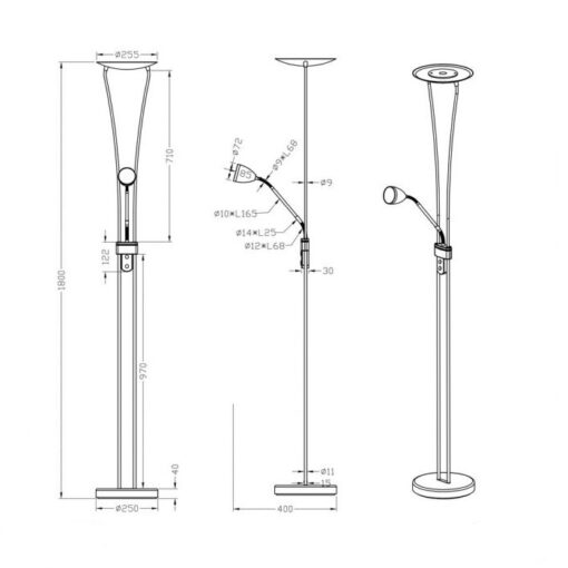 Φωτιστικό Δαπέδου Trio Lighting LED 20W  Ορείχαλκος Ματ Μεταλλικό  Dimmable 2000lm 3000K  426410208