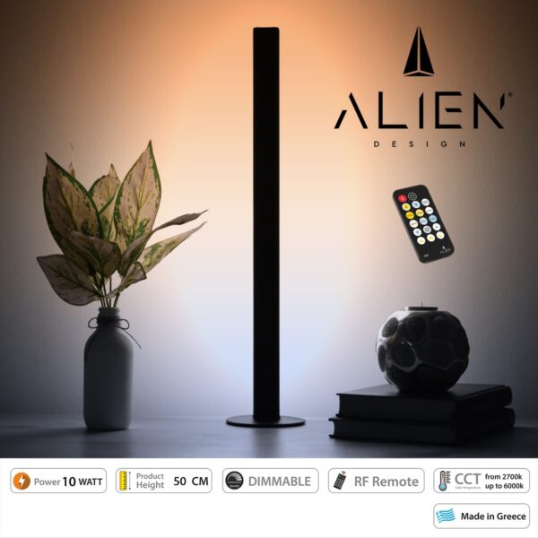 GloboStar® ALIEN-DIVA-BLACK-50-10 ALIEN Design DIVA Μοντέρνο Minimal Nordic Μεταλλικό Φωτιστικό Επιτραπέζιο – Πορτατίφ – Λαμπατέρ Μαύρο LED 10W 1500lm με Ασύρματο Χειριστήριο RF & Dimmer IP20 CCT Θερμό 2700 K έως Ψυχρό 6000K Μ3 x Π1.6 x Υ50cm