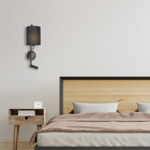 InLight Επιτοίχιο φωτιστικό LED 3W 3000K και 1ΧΕ27 σε μαύρη απόχρωση με υφασμάτινο καπέλο (43028-BL)