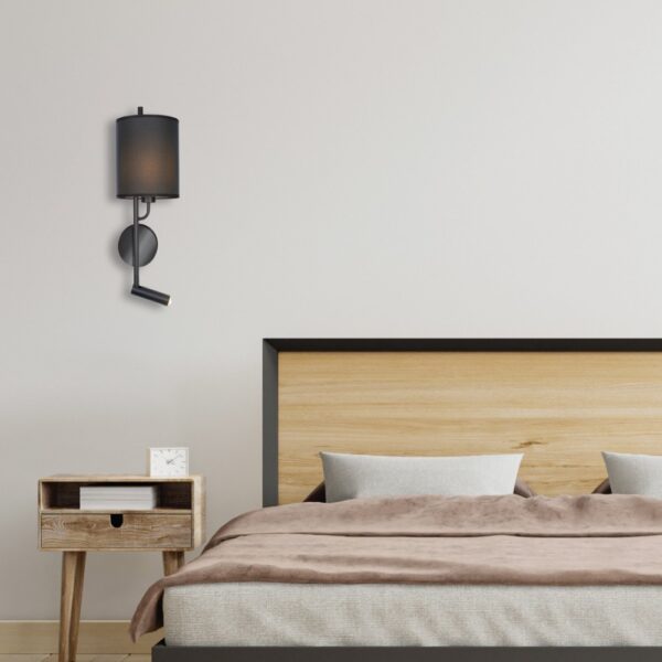 InLight Επιτοίχιο φωτιστικό LED 3W 3000K και 1ΧΕ27 σε μαύρη απόχρωση με υφασμάτινο καπέλο (43028-BL)