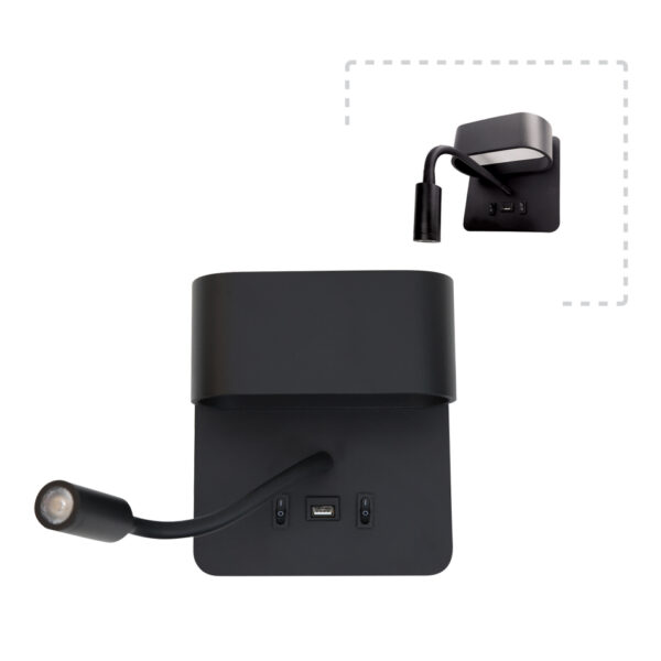 InLight Φωτιστικό Τοίχου – Απλίκα Ξενοδοχείου LED 9W 3000K Mε USB από μαύρο μέταλλο D:16cm (43036-BL)