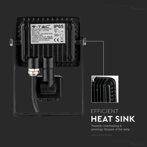 LED Προβολέας με Ανιχνευτή Κίνησης 10W V-TAC Samsung Chip Μαύρος IP65 Θερμό Λευκό 3000K – 436