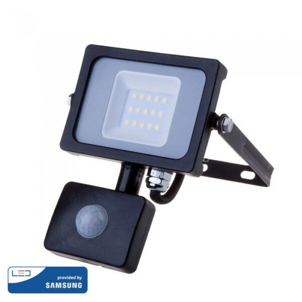 LED Προβολέας με Ανιχνευτή Κίνησης 10W V-TAC Samsung Chip Μαύρος IP65 Θερμό Λευκό 3000K – 436