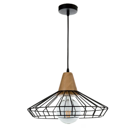 InLight Κρεμαστό φωτιστικό από μαύρο μέταλλο και ξύλο (4389)