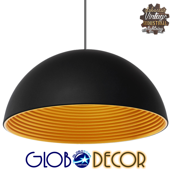 GloboStar® MEDEA 01344 Μοντέρνο Κρεμαστό Φωτιστικό Οροφής Μονόφωτο Μαύρο – Χρυσό Μεταλλικό Καμπάνα Φ60 x Υ30cm