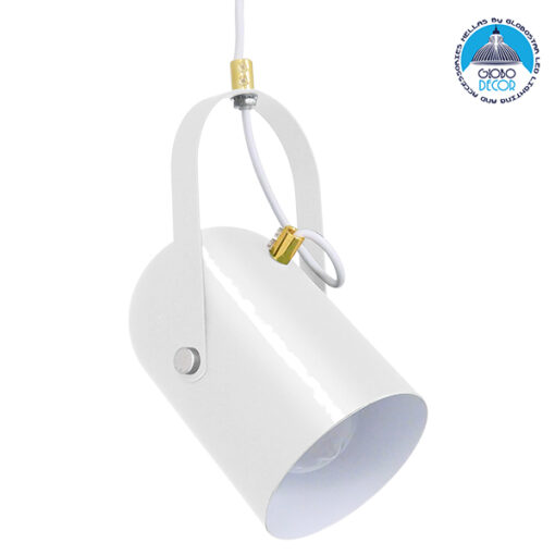 GloboStar® HAZEL 00924 Μοντέρνο Κρεμαστό Φωτιστικό Οροφής Μονόφωτο 1 x E27 Λευκό Glossy με Χρυσές Λεπτομέρειες Μεταλλικό Φ12 x Υ27cm