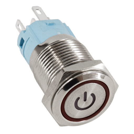 GloboStar® 70771 LED Φωτιζόμενος Διακόπτης Χωνευτός – Μπουτόν On/Off Ανοξείδωτος AC 220-240V Αδιάβροχο IP67 Φ18mm με Angel Eye Κόκκινο