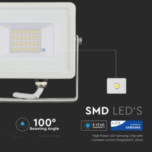 LED Προβολέας 20W V-TAC PRO Samsung Chip Μαύρος 100° 1600lm Λευκός Αδιάβροχος IP65 Φυσικό Λευκό 4000K – 443