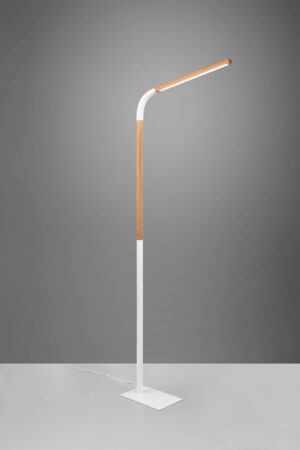 Φωτιστικό Δαπέδου NORRIS Trio Lighting LED 11W 1400lm 3000K Step Dimmable Λευκό Ματ & Ξύλο – 445210131