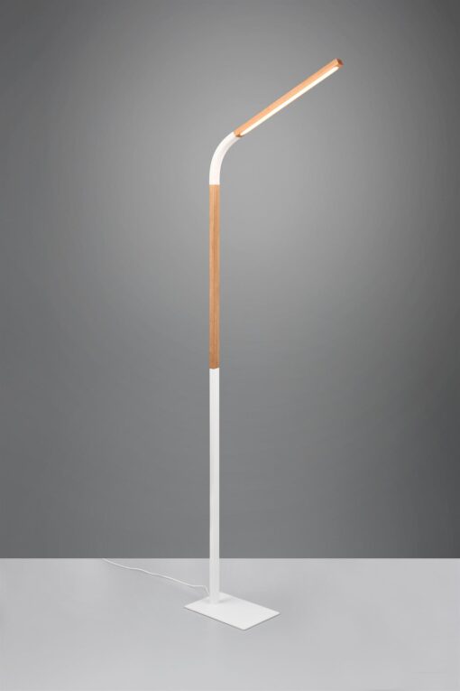 Φωτιστικό Δαπέδου NORRIS Trio Lighting LED 11W 1400lm 3000K Step Dimmable Λευκό Ματ & Ξύλο – 445210131