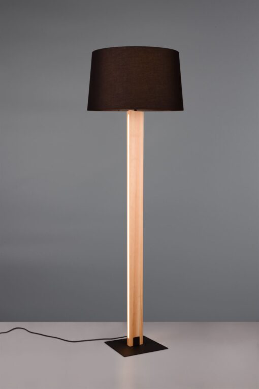 Φωτιστικό Δαπέδου RAHUL Ξύλο & Μαύρο Ματ Αμπαζουρ Trio Lighting LED 10W1200lm 3000K Dimmable Αφής & 1x E27 – 447610232