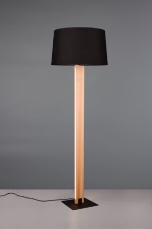 Φωτιστικό Δαπέδου RAHUL Ξύλο & Μαύρο Ματ Αμπαζουρ Trio Lighting LED 10W1200lm 3000K Dimmable Αφής & 1x E27 – 447610232