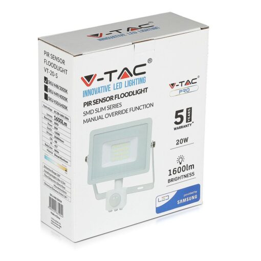 LED Προβολέας με Ανιχνευτή Κίνησης 20W V-TAC Samsung Chip Λευκός IP65 Ψυχρό Λευκό 6400K – 450