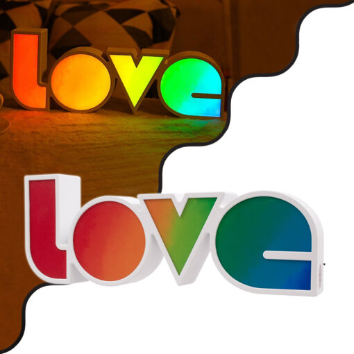 GloboStar® 76551 Μοντέρνο Επιτραπέζιο Διακοσμητικό Φωτιστικό LED Σήμανσης RAINBOW LOVE 2W με Διακόπτη On/Off & Καλώδιο Τροφοδοσίας USB – Μπαταρίας 3xAAA (Δεν Περιλαμβάνονται) Ψυχρό Λευκό 6000K