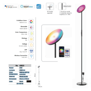 InLight Smart Wi-Fi Φωτιστικό Δαπέδου Περιστρεφόμενο Μαύρο 24W RGBW – 45023