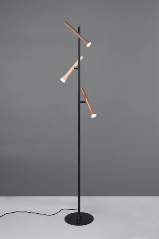 Φωτιστικό Δαπέδου Μαύρο με 3 Σποτ Καφέ-Fawn-Τaupe Fiato Trio Lighting LED 9W CCT 1200lm Dimmable – 452010317