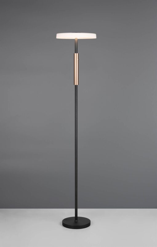 Φωτιστικό Δαπέδου Μαύρο+Ξύλο με Φιμέ Γυαλί CELESTE LED 15W 1750lm Dimmable Αφής 3000K Trio Lighting – 454910132