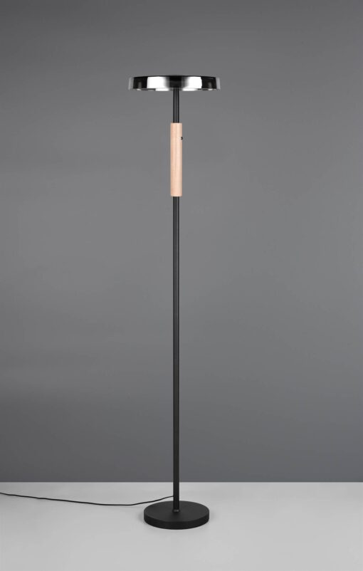 Φωτιστικό Δαπέδου Μαύρο+Ξύλο με Φιμέ Γυαλί CELESTE LED 15W 1750lm Dimmable Αφής 3000K Trio Lighting – 454910132