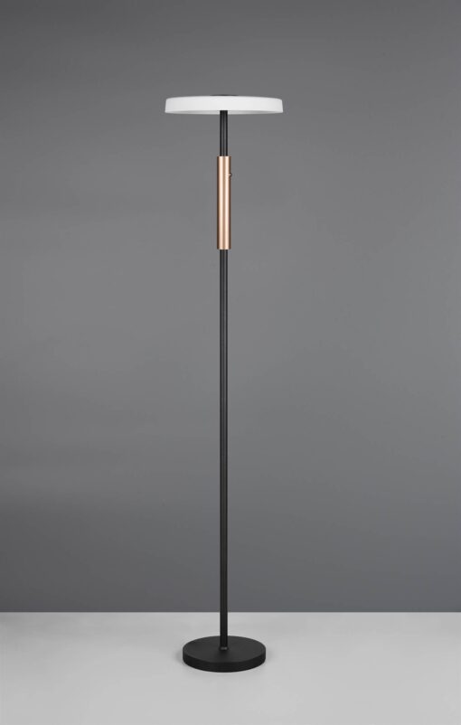 Φωτιστικό Δαπέδου Μαύρο+Ξύλο με Φιμέ Γυαλί CELESTE LED 15W 1750lm Dimmable Αφής 3000K Trio Lighting – 454910132