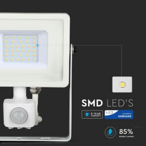 LED Προβολέας με Ανιχνευτή Κίνησης 30W V-TAC Samsung Chip Λευκός IP65 Φυσικό Λευκό 4000K – 458