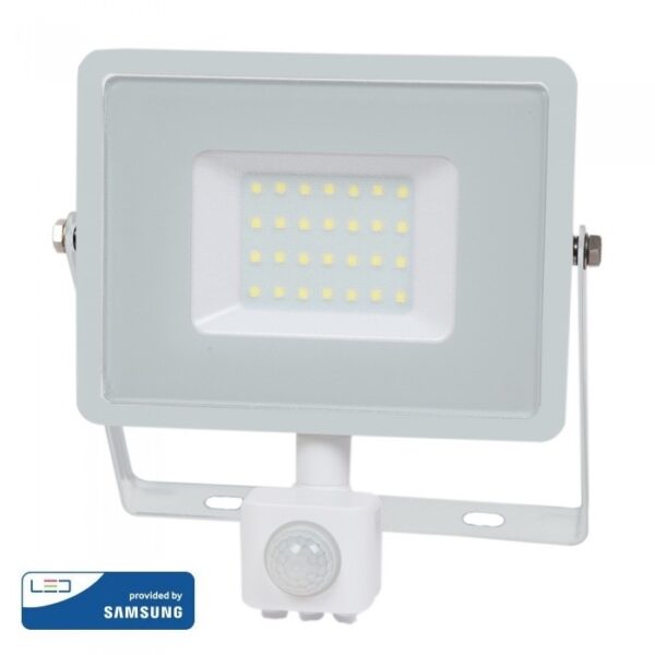 LED Προβολέας με Ανιχνευτή Κίνησης 30W V-TAC Samsung Chip Λευκός IP65 Φυσικό Λευκό 4000K – 458