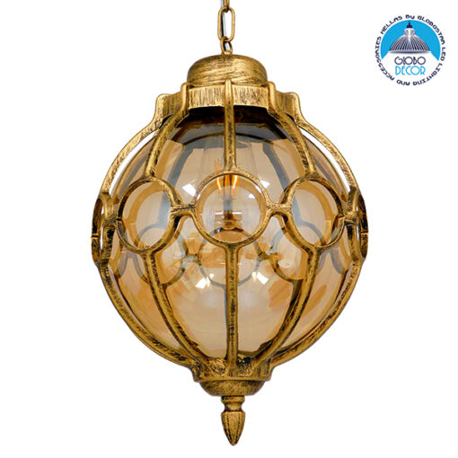 GloboStar® ETOILE 00987 Vintage Industrial Κρεμαστό Φωτιστικό Οροφής Μονόφωτο 1 x E27 Μπρονζέ Χρυσό Μεταλλικό Πλέγμα με Μελί Γυαλί Φ28 x Υ38cm