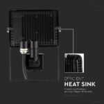 LED Προβολέας με Ανιχνευτή Κίνησης 30W V-TAC PRO Samsung Chip 100° 2400lm Μαύρος IP65 Θερμό Λευκό 3000K – 460