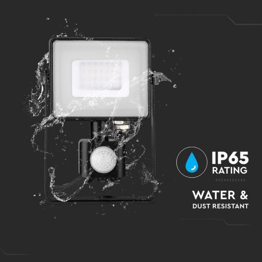 LED Προβολέας με Ανιχνευτή Κίνησης 30W V-TAC PRO Samsung Chip 100° 2400lm Μαύρος IP65 Θερμό Λευκό 3000K – 460
