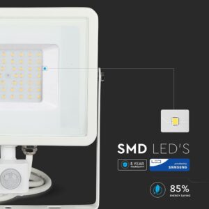 LED Προβολέας με Ανιχνευτή Κίνησης 50W V-TAC PRO Samsung Chip 100° 4000lm Λευκός IP65 Θερμό Λευκό 3000K – 466