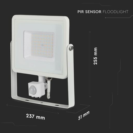 LED Προβολέας με Ανιχνευτή Κίνησης 50W V-TAC PRO Samsung Chip 100° 4000lm Λευκός IP65 Θερμό Λευκό 3000K – 466