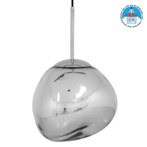 GloboStar® DIXAR 01460 Μοντέρνο Κρεμαστό Φωτιστικό Οροφής Μονόφωτο 1 x E27 Γυάλινο Ασημί Νίκελ Φ28 x Υ40cm