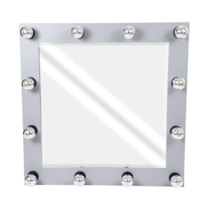 GloboStar® MAKEUP MIRROR-80×80-3 Μοντέρνος Καθρέπτης Μακιγιάζ με Πλαίσιο Φυσικού Ξύλου με Διακόπτη On/Off 12 x E27 AC220-240V – Μ80 x Π7 x Υ80cm – Γκρι Τσιμέντου