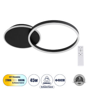 GloboStar® VENOM 61117 Φωτιστικό Οροφής Δαχτυλίδι-Κύκλος LED CCT 45W 5445lm 360° AC 220-240V – Εναλλαγή Φωτισμού μέσω Τηλεχειριστηρίου All In One Ψυχρό 6000k+Φυσικό 4500k+Θερμό 2700k Dimmable Φ40cm+BackLight – Μαύρο – 3 Years Warranty