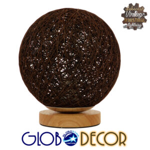 GloboStar® OCEANA 01337 Μοντέρνο Επιτραπέζιο Φωτιστικό Πορτατίφ Μονόφωτο Καφέ Σκούρο Ξύλινο Ψάθινο Rattan Φ20 x Υ22cm