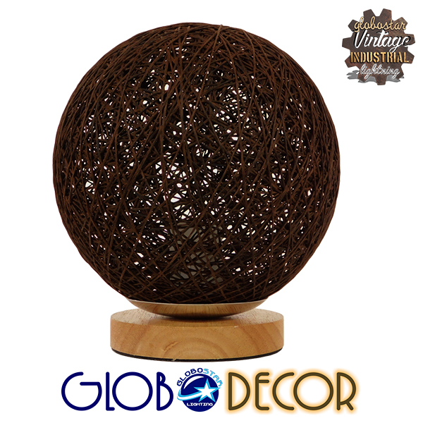 GloboStar® OCEANA 01337 Μοντέρνο Επιτραπέζιο Φωτιστικό Πορτατίφ Μονόφωτο Καφέ Σκούρο Ξύλινο Ψάθινο Rattan Φ20 x Υ22cm