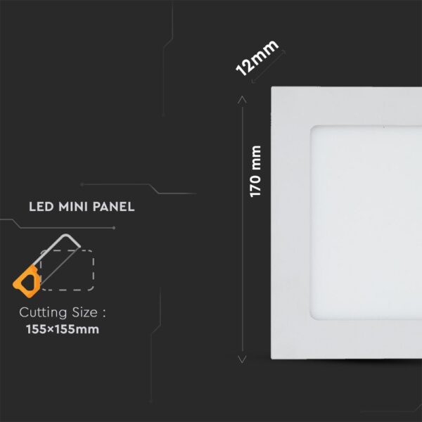 LED Πάνελ Τετράγωνο Χωνευτό 12W V-TAC 3000K – 214866