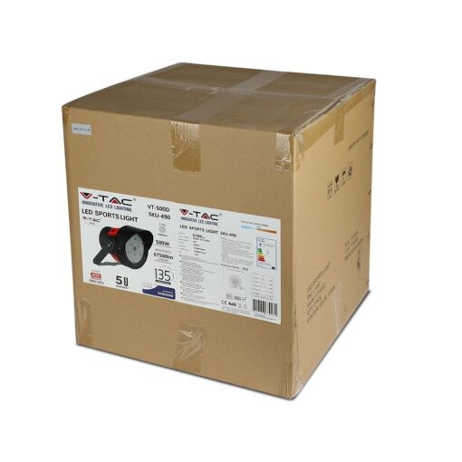 LED Προβολέας 500W V-TAC Samsung Chip Τροφοδοτικό Meanwell Μαύρος 45° Αδιάβροχος IP65 Ψυχρό Λευκό 5000K – 490