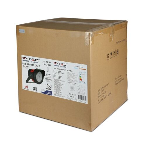 LED Προβολέας 500W V-TAC Samsung Chip Τροφοδοτικό Meanwell Μαύρος 110° Αδιάβροχος IP65 Ψυχρό Λευκό 5000K – 493
