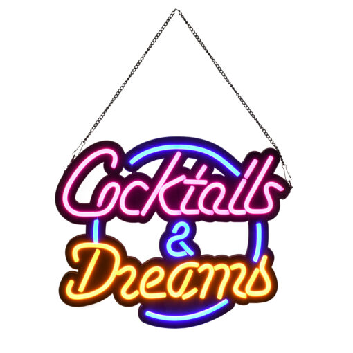 GloboStar® 85850 Φωτιστικό Ταμπέλα Φωτεινή Επιγραφή NEON LED Σήμανσης COCKTAILS & DREAMS 30W AC 230V με Διακόπτη On/Off Ροζ – Γαλάζιο – Κίτρινο