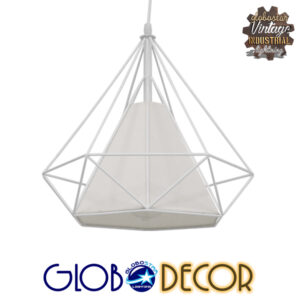GloboStar® KAIRI 01619 Μοντέρνο Industrial Κρεμαστό Φωτιστικό Οροφής Μονόφωτο 1 x E27 Λευκό με Ύφασμα Μεταλλικό Πλέγμα Φ38 x Υ39cm