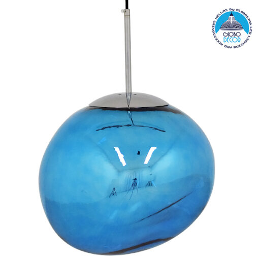 GloboStar® DIXAR BLUE 01467 Μοντέρνο Κρεμαστό Φωτιστικό Οροφής Μονόφωτο 1 x E27 Γυάλινο Μπλε Φ36 x Υ45cm
