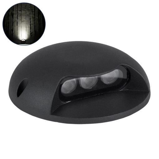 GloboStar® STEP-LUNA 90617 Επιφανειακό Φωτιστικό Σκαλοπατιού – Διαδρόμου LED 3W 345lm 10° DC 24V Αδιάβροχο IP65 Φ12 x Υ3cm Φυσικό Λευκό 4500K – Μαύρο – 3 Years Warranty